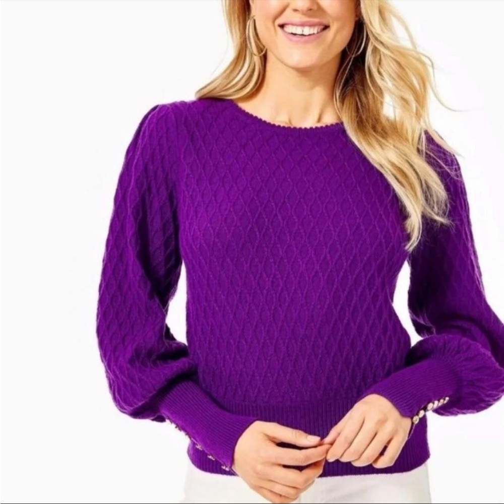 Lilly Pulitzer Jacquetta Sweater Balloon Sleeves Crewneck Size XL Purple